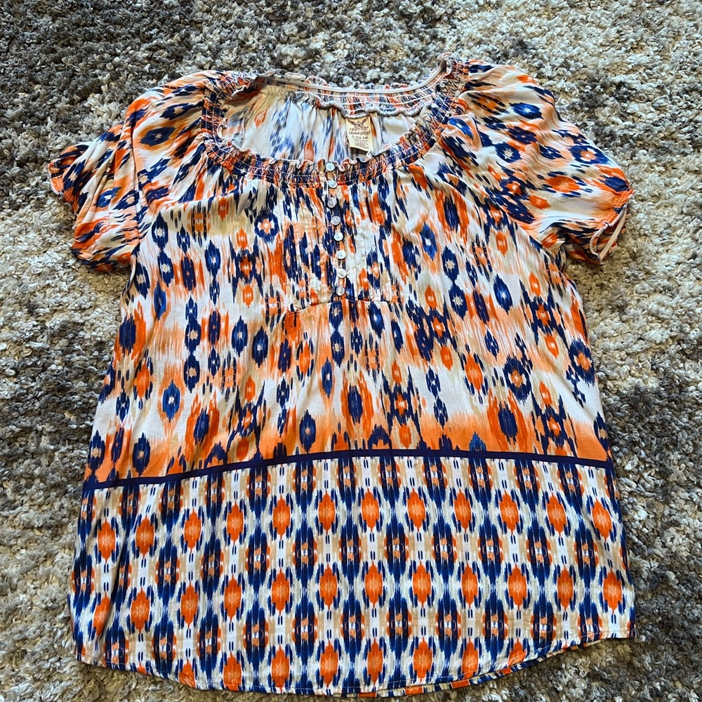 Faded Glory Women's Blouse - Orange and Blue Pattern